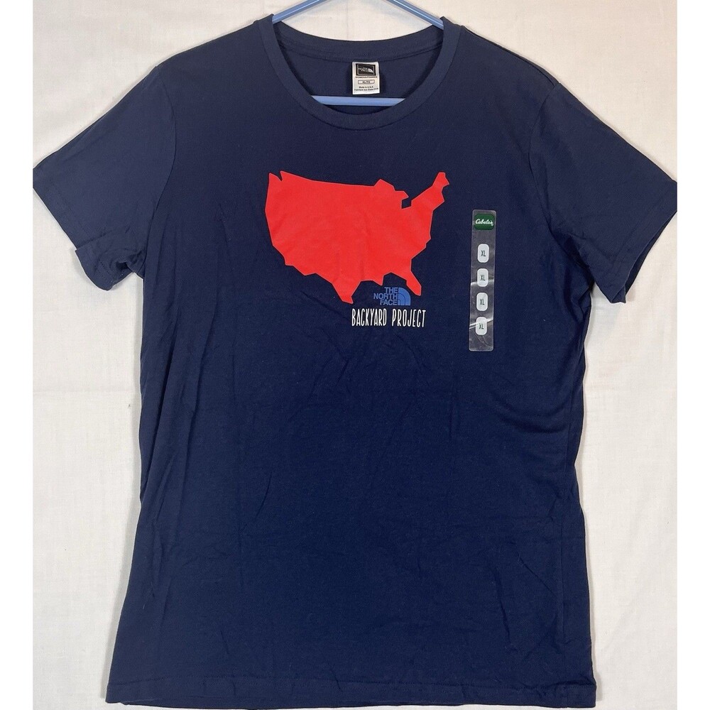 THE NORTH FACE Women XL Short Sleeve T Shirt Navy The Backyard Project Earth NEW